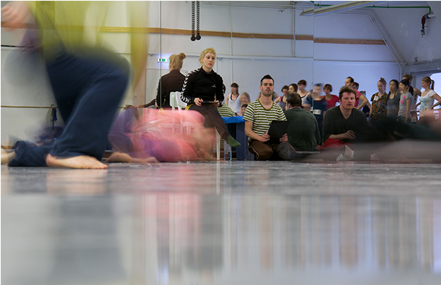 A photo, showing the three choreographers